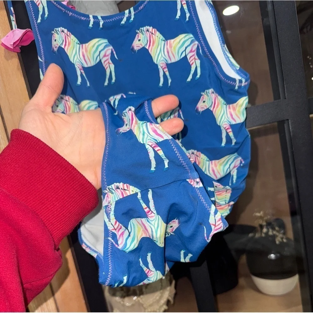 Hatley Rainbow Zebra One Piece Swimsuit tie Shoulder Bow scoop back girls